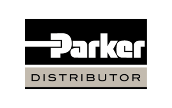 Das Logo von Parker Distributor zeigt den Markennamen in einem stilisierten Schwarz-Weiß-Design.