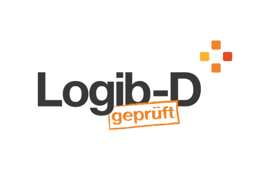 Das Bild zeigt das Logib-D-Logo mit dem Schriftzug „Logib-D geprüft“ und farbigen Quadraten rechts oben.