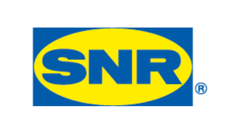 Ein Logo mit den Buchstaben SNR in einem gelben Oval auf blauem Hintergrund.