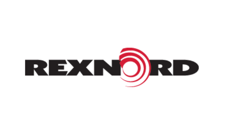 Das Bild zeigt das Rexnord-Logo mit einem stilisierten roten Kreis in der Mitte.