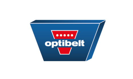 Das Bild zeigt das Optibelt Logo auf einem blauen Hintergrund mit rotem Akzent.