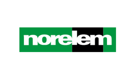 Das Bild zeigt das Logo von Norelem, bestehend aus dem Firmennamen in weißer Schrift vor einem grünen und schwarzen Hintergrund.