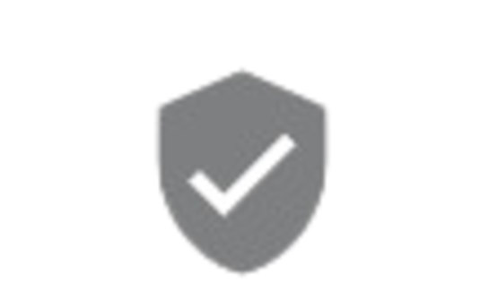 Ein graues Schildsymbol mit einem Häkchen in der Mitte, das Sicherheit darstellt.