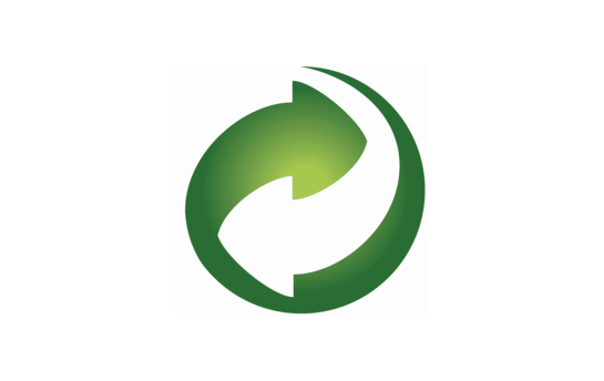 Ein grünes Recycling-Symbol mit zwei ineinandergreifenden Pfeilen auf weißem Hintergrund.