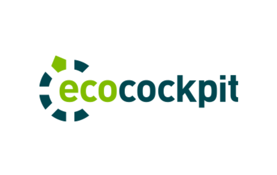 Das Bild zeigt das Logo von EcoCockpit mit grün-blauer Schrift und einem kreisförmigen Design.