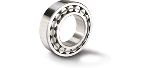 Ein zylindrisches CARB-Wälzlager mit sichtbaren Rollen und Beschriftung auf dem Rand.