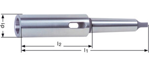 Eine Kegelhülse mit markierten Längen- und Durchmessermessungen in einer technischen Zeichnung.