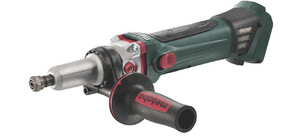 Ein elektrischer Geradschleifer mit einem grünen und schwarzen Gehäuse, ausgestattet mit einem seitlichen Griff.