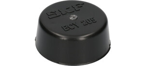 Eine schwarze Kunststoffabdeckung mit der Aufschrift SKF ECY 205.