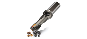 Ein Metallbohrer mit mehreren kleinen Wendeschneidplatten in verschiedenen Farben.