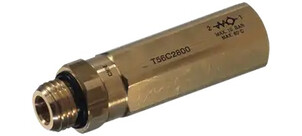 Ein Messing Rückschlagventil mit eingeschraubtem Anschluss und technischen Angaben auf der Oberfläche.