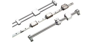 Verschiedene lineare Führungssysteme und Komponenten aus Metall.