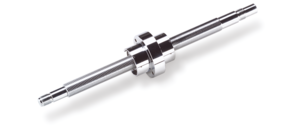 Ein metallischer Spindeltrieb mit Gewinde, der in der Lineartechnik verwendet wird.