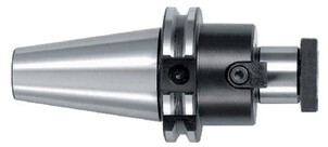 Ein silberner Werkzeughalter für Fräsköpfe in seitlicher Ansicht.