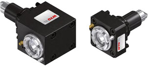 Zwei schwarze angetriebene Werkzeugkomponenten mit Metallanschlüssen und einer WTO-Plakette.