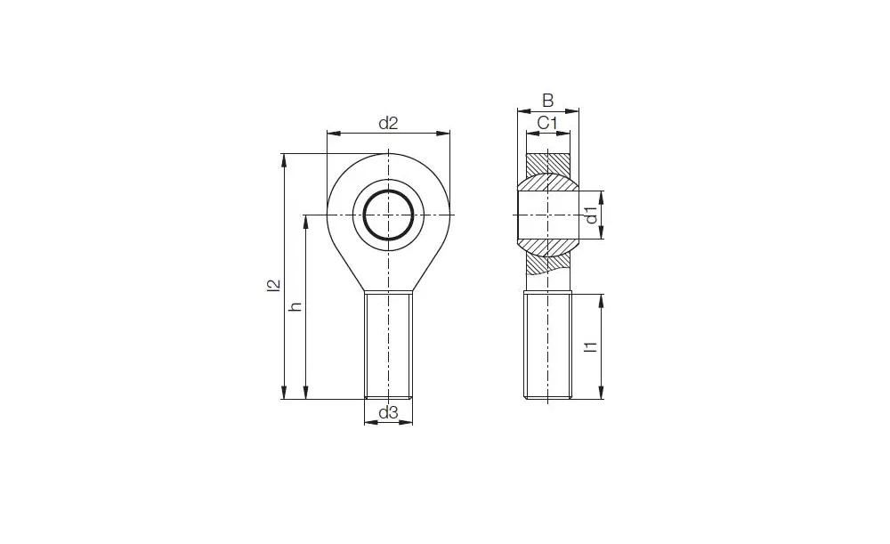 Gelenkkopf Außengewinde KARM-12 - Rechtsgewinde D1=12/d2=34/d3=M12
